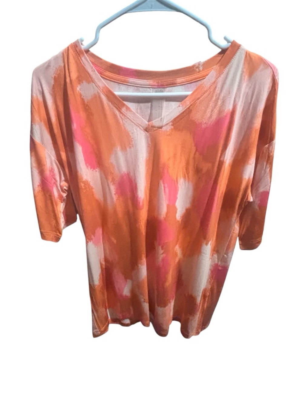 Women's Orange & Pink V-Neck Pullover Top